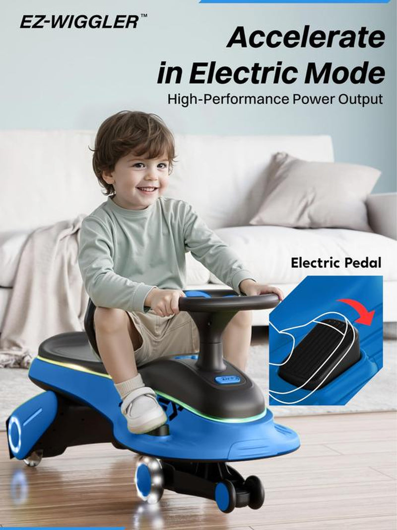 ZIFFY 6V 5.5A Electric Wiggle Car with Pedal, Light-Up, Rechargeable Battery, 2-In-1 Swing Car, 2 Speed Ride-On Toy, Anti-Rollover, Flashing Wheels, for Ages 3+ (Up to 170 Lbs),Blue&Pink Tiktokshopbacktoschool