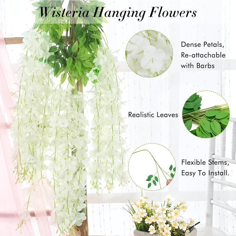24 Pack Artificial Wisteria Vine Rattan Hanging Garland Silk Flowers String Home Party Wedding Decor Arch Party Garden Home Backdrop Decor
