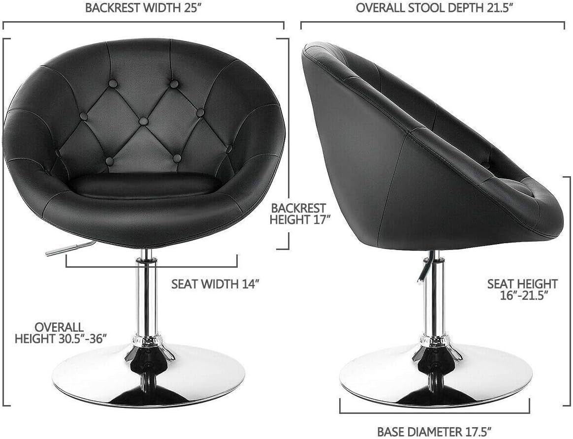 Vanity Chair, Swivel Bar Stools with Chrome Frame & Tufted Round-Back, Height Adjustable Makeup Chair Modern Accent Chair for Makeup Room, Living Room, Bedroom, Black