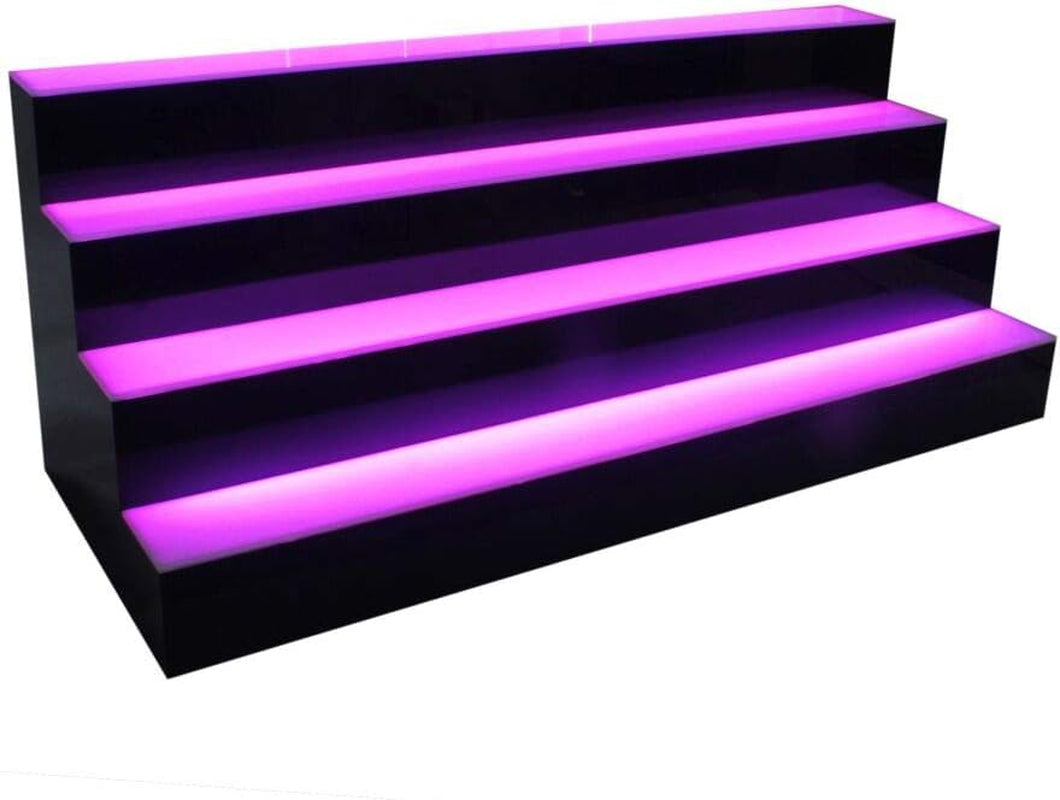 31 Inch 4 Step LED Lighted Liquor Bottle Display Illuminated Liquor Bottle Bar Display Stand LED Display Shelf 4 Tier Home Commercial Bar Drinks Lighting Shelves with Remote Control
