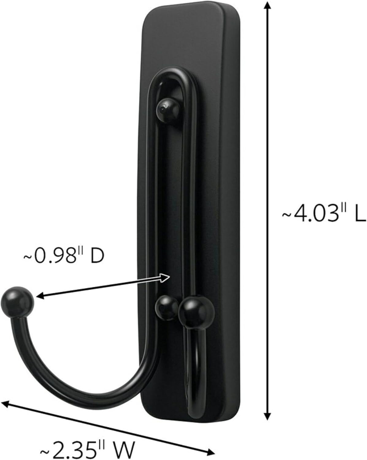 Large Matte Black Double Hooks, 2 Hooks and 2 Strips, Damage Free Hanging Wall Hooks with Adhesive Strips, No Tools Coat Hooks for Hanging Home Decor, Holds up to 4 Lb