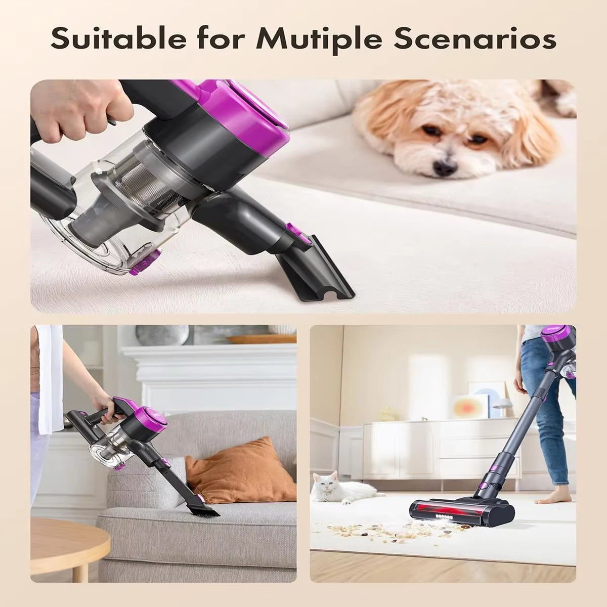 Cordless Vacuum Cleaner, 23Kpa 48Mins Powerful Suction Vacuum LED Display,Lightweight Stick for Hardfloor/Carpet/Pet Hair