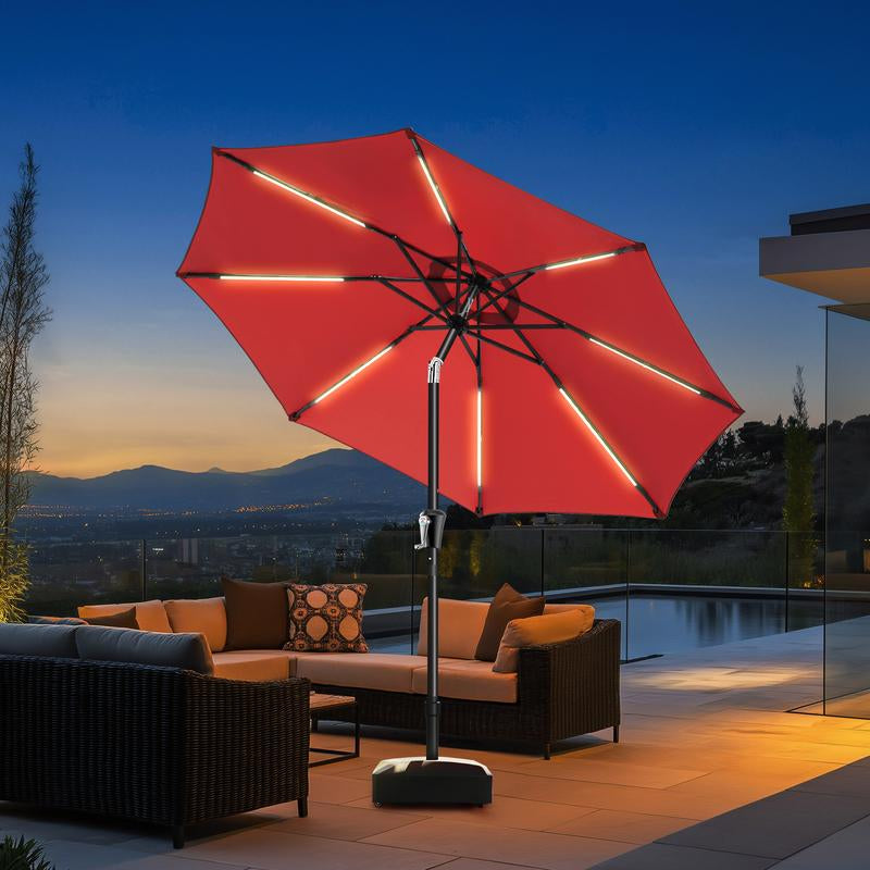 9FT 3-Tier Solar Patio Umbrella Heavy Duty, Vented Market Table Umbrella Windproof W50+,8 Thicker Ribs for Pool, Lawn, Garden