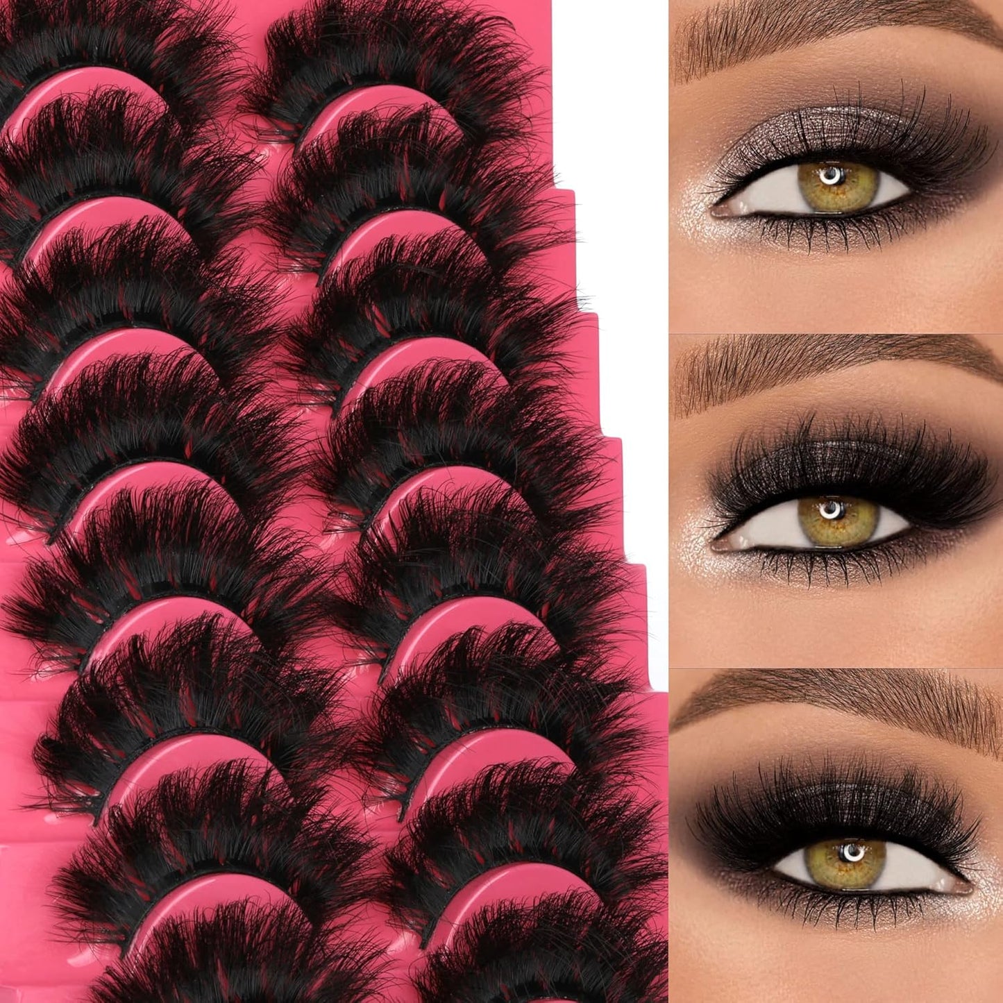 Eyelashes Mink Lashes Dramatic Full Volume False Eyelashes 6D Faux Mink Eye Lash 18Mm Long Lashes Pack 8 Pairs by