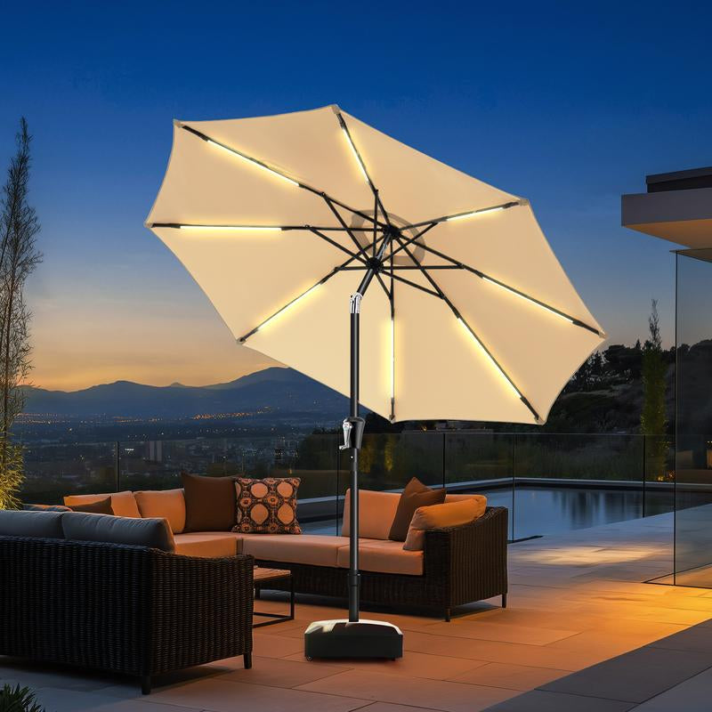 9FT 3-Tier Solar Patio Umbrella Heavy Duty, Vented Market Table Umbrella Windproof W50+,8 Thicker Ribs for Pool, Lawn, Garden