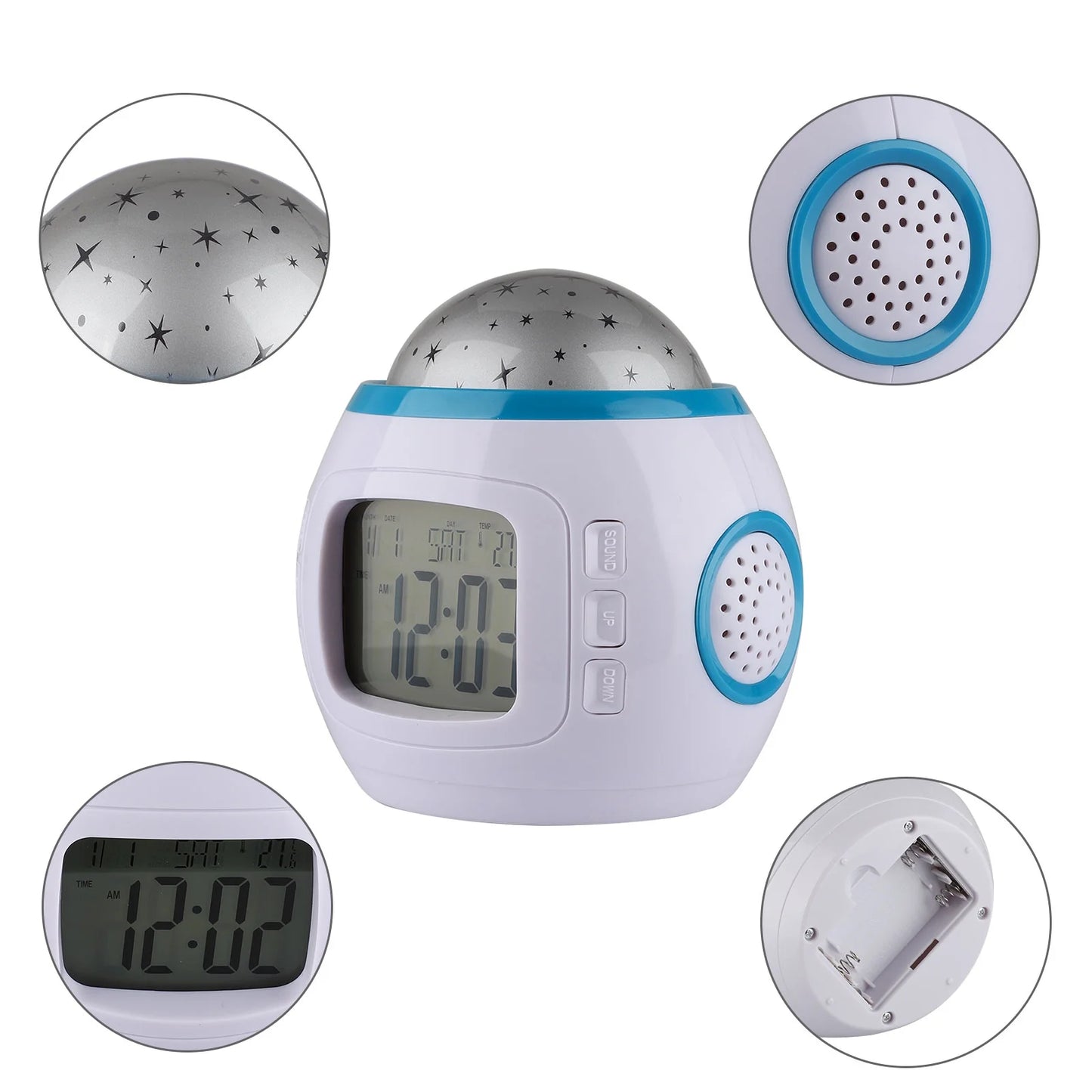 Alarm Clock, Sleep Clock Starry Sky Night Light Star Projection Clock Music Digital Clock