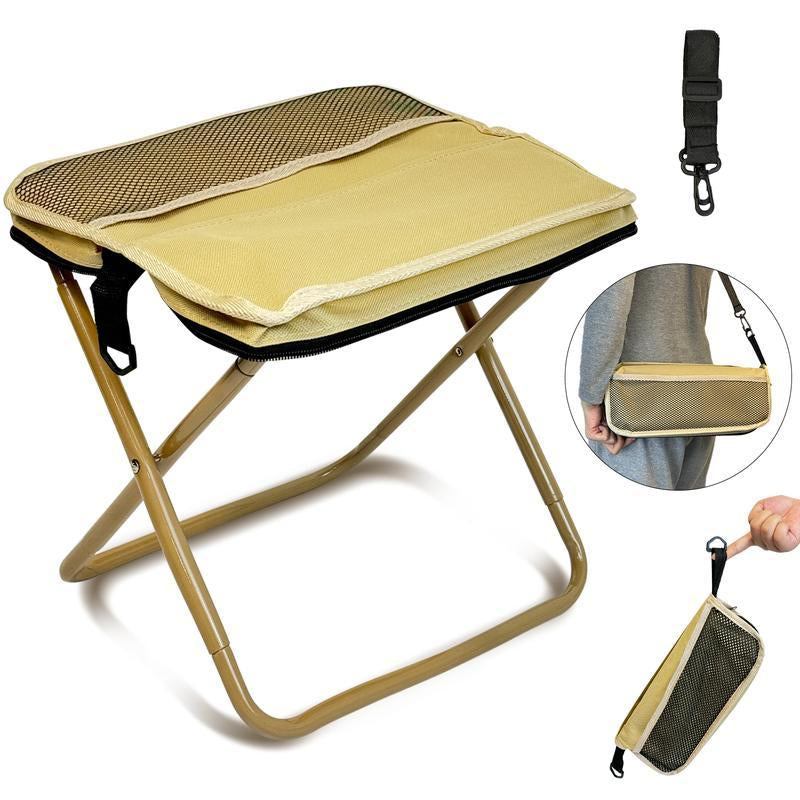 Portable Outdoor Folding Chair with Shoulder Strap 1.5Lbs Ultra Light Max Load Capacity 265Lbs Two Side Pockets Velcro Storage for Queuing Fishing Hiking Tours BBQ Parties Elderly Camping Equipment Supplies