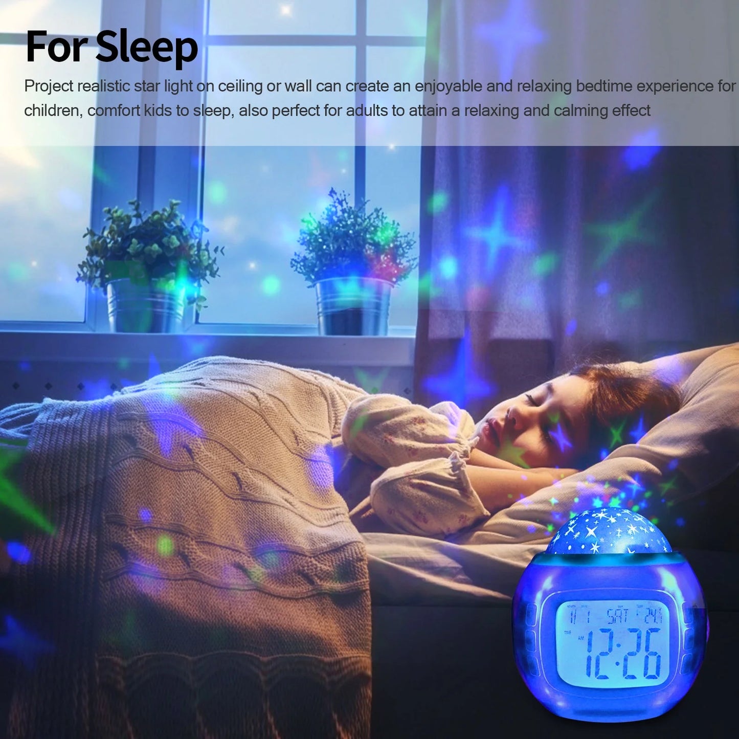 Alarm Clock, Sleep Clock Starry Sky Night Light Star Projection Clock Music Digital Clock