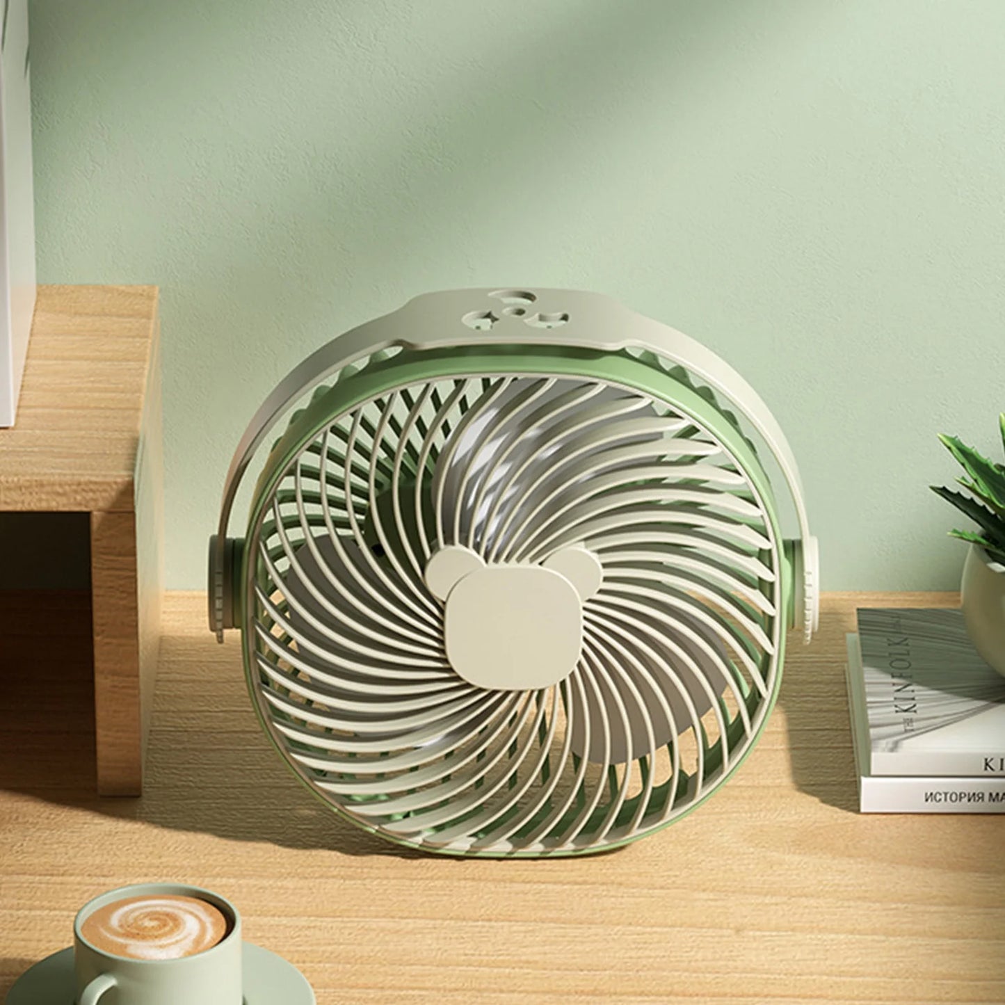 Portable Rechargeable Camping Fan for Tent with LED Lantern, Battery Operated Outdoor, 3 Speeds, Small Quiet Personal Usb Cooling Fan for Travel, Fishing,Green