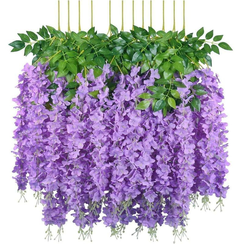 24 Pack Artificial Wisteria Vine Rattan Hanging Garland Silk Flowers String Home Party Wedding Decor Arch Party Garden Home Backdrop Decor