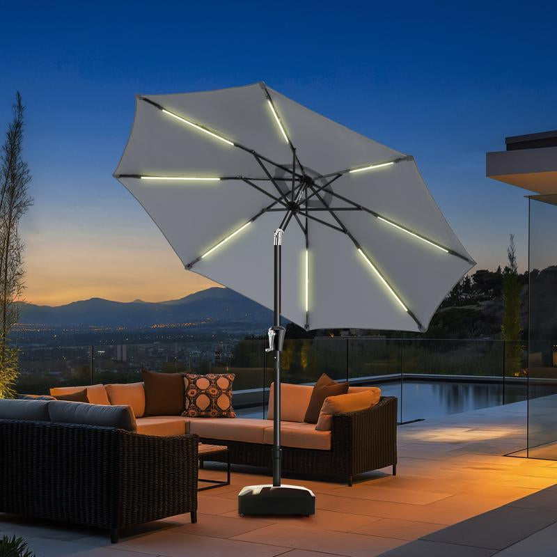 9FT 3-Tier Solar Patio Umbrella Heavy Duty, Vented Market Table Umbrella Windproof W50+,8 Thicker Ribs for Pool, Lawn, Garden