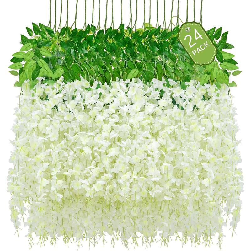 24 Pack Artificial Wisteria Vine Rattan Hanging Garland Silk Flowers String Home Party Wedding Decor Arch Party Garden Home Backdrop Decor