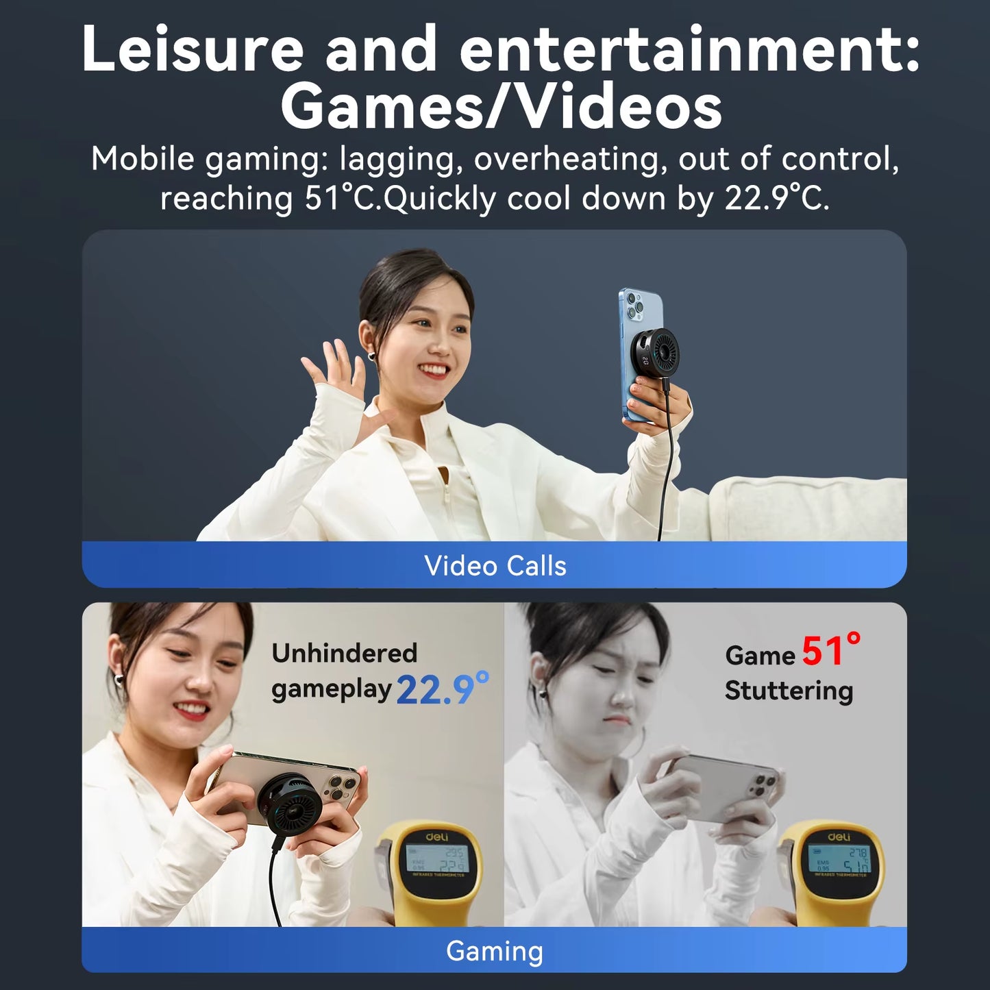 Magnetic Mobile Phone Radiator Cooler Cooling Fan Heat Sink for Cellphones Tablets Cooler for Live Streaming Gamming