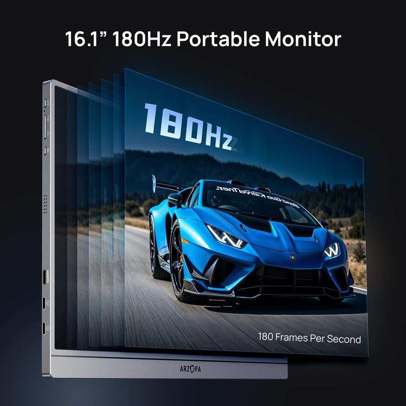 16.1" 2.5K 180Hz Portable Gaming Monitor 106% Srgb 2560X1600 QHD 1080P Ultra Slim External Second Screen for Laptop PC PS5 Mac Xbox with Built-In Kickstand & Dual Speakers