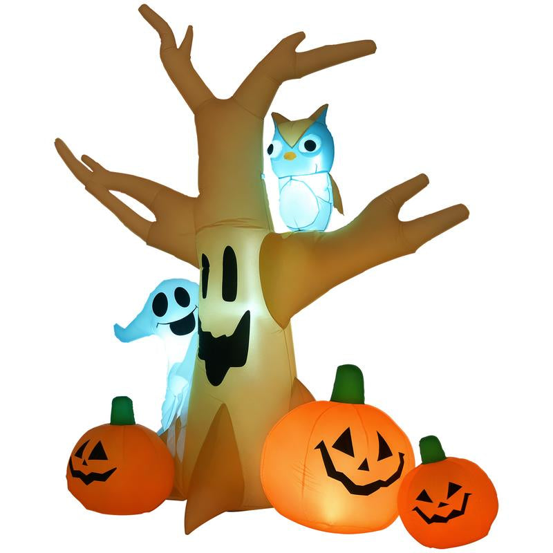 7.5' Tall Lighted Halloween Inflatables Outdoor Decorations Haunted Tree with Owl, Ghost, Pumpkins, Blow up LED Yard Decor for Garden, Lawn, Party, Holiday, Waterproof