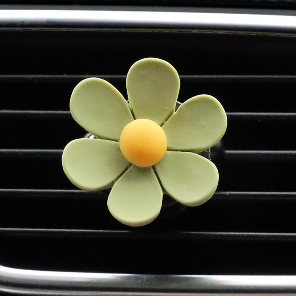 6 Pcs Daisy Flower Air Vent Clips Flower Car Air Freshener Clips Charms Air Conditioning Outlet Clip Car Inter Decor Accessories Green