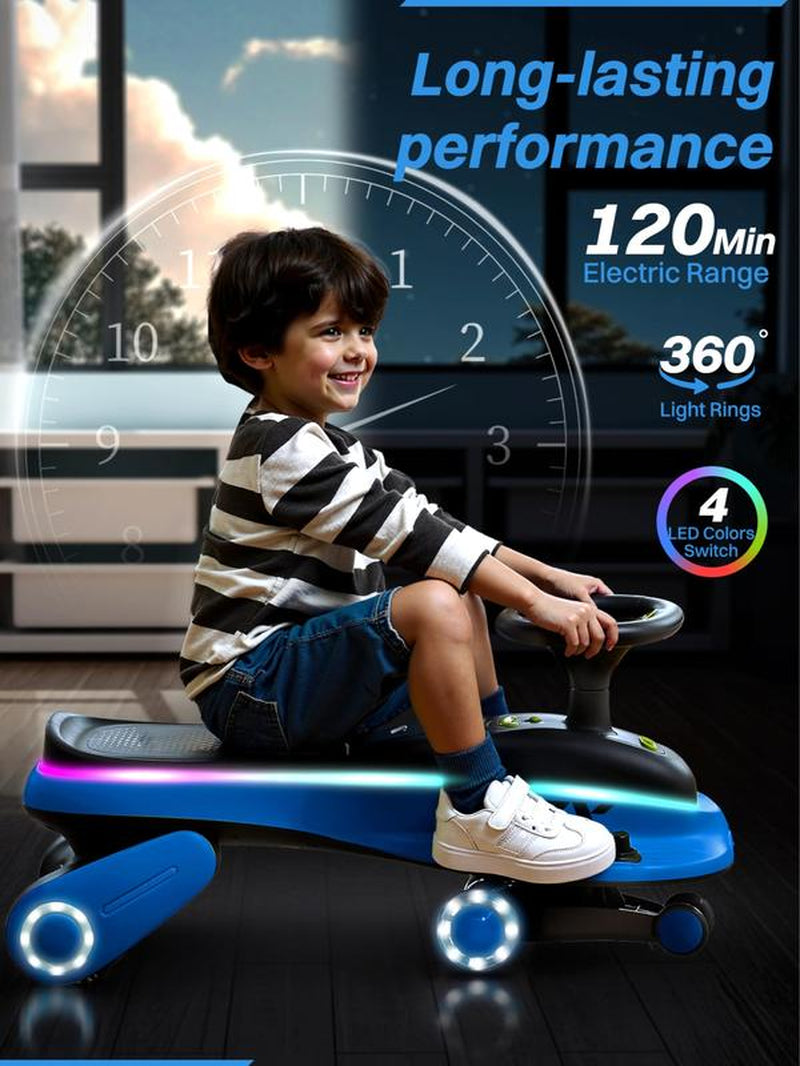 ZIFFY 6V 5.5A Electric Wiggle Car with Pedal, Light-Up, Rechargeable Battery, 2-In-1 Swing Car, 2 Speed Ride-On Toy, Anti-Rollover, Flashing Wheels, for Ages 3+ (Up to 170 Lbs),Blue&Pink Tiktokshopbacktoschool
