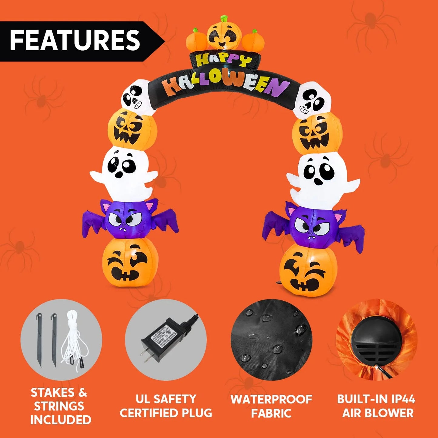 8 Ft Halloween Inflatable Archway Stacked Pumpkins Halloween Archway Bat Decorations Inflatable with Build-In Leds, Halloween Blow up Yard Decorations