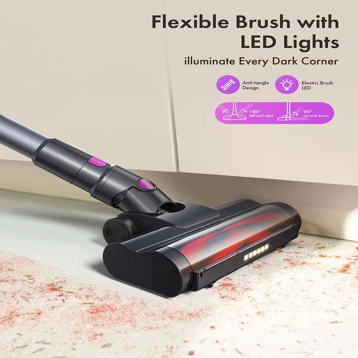 Cordless Vacuum Cleaner, 23Kpa 48Mins Powerful Suction Vacuum LED Display,Lightweight Stick for Hardfloor/Carpet/Pet Hair