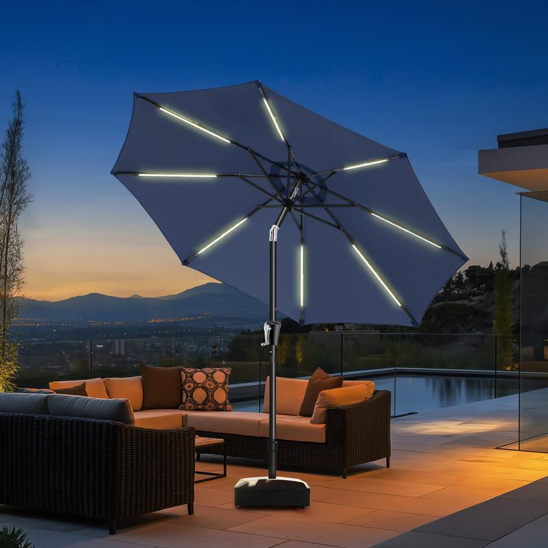 9FT 3-Tier Solar Patio Umbrella Heavy Duty, Vented Market Table Umbrella Windproof W50+,8 Thicker Ribs for Pool, Lawn, Garden