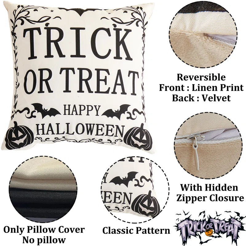 Set of 4 Halloween Pillow Covers, 18"X18" Halloween Decorations Pillow Cases(No Pillow)