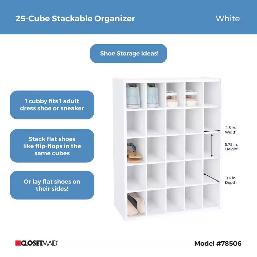 White 25-Cube Storage Organizer 32 In. H X 24 In. W X 12 In. D