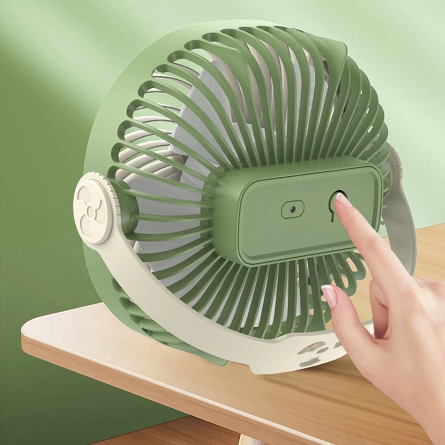 Portable Rechargeable Camping Fan for Tent with LED Lantern, Battery Operated Outdoor, 3 Speeds, Small Quiet Personal Usb Cooling Fan for Travel, Fishing,Green