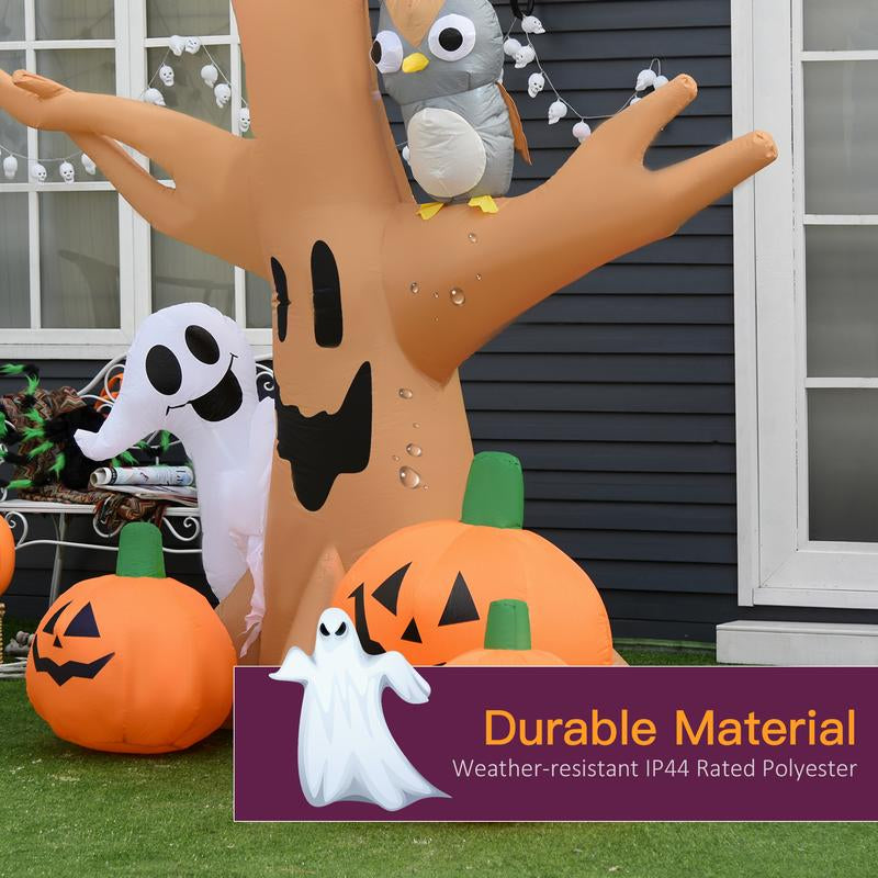 7.5' Tall Lighted Halloween Inflatables Outdoor Decorations Haunted Tree with Owl, Ghost, Pumpkins, Blow up LED Yard Decor for Garden, Lawn, Party, Holiday, Waterproof