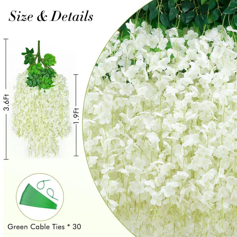 24 Pack Artificial Wisteria Vine Rattan Hanging Garland Silk Flowers String Home Party Wedding Decor Arch Party Garden Home Backdrop Decor