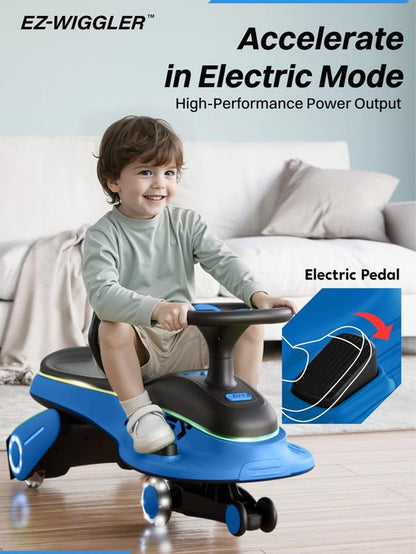 ZIFFY 6V 5.5A Electric Wiggle Car with Pedal, Light-Up, Rechargeable Battery, 2-In-1 Swing Car, 2 Speed Ride-On Toy, Anti-Rollover, Flashing Wheels, for Ages 3+ (Up to 170 Lbs),Blue&Pink Tiktokshopbacktoschool