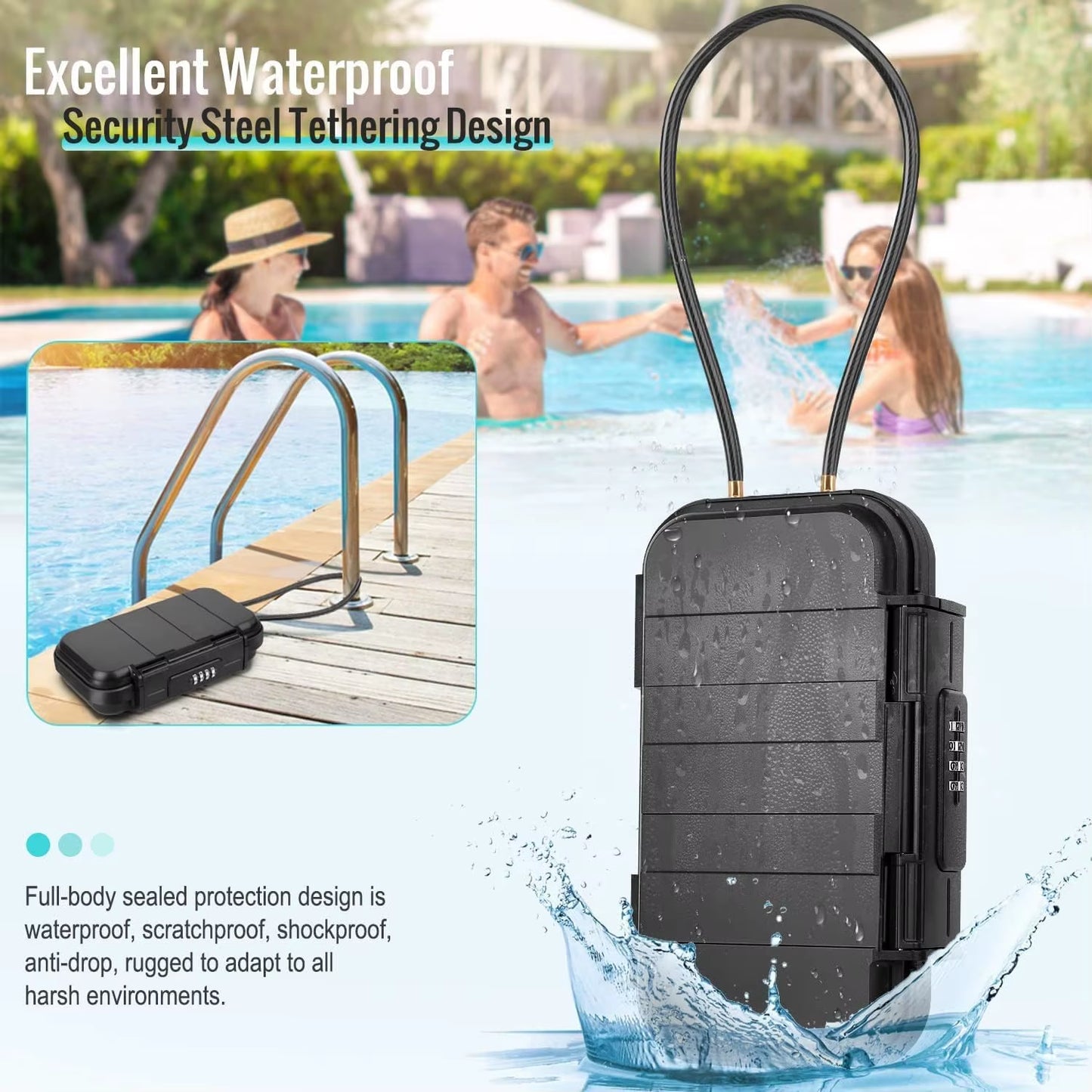 Travel Safe Lock Box Portable Safe for Gym Anti-Theft Beach Safe Box Waterproof Small Combination Lock Box with Removable Chain