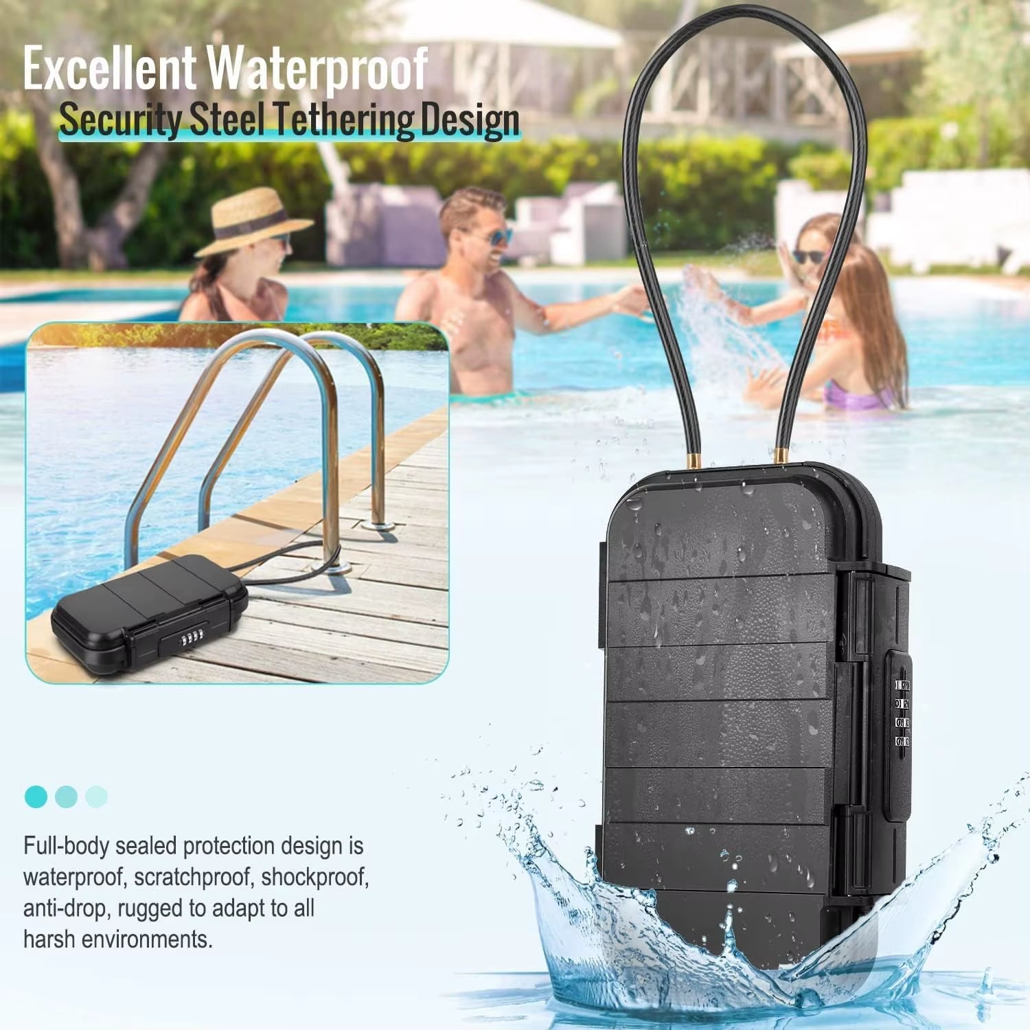 Travel Safe Lock Box Portable Safe for Gym Anti-Theft Beach Safe Box Waterproof Small Combination Lock Box with Removable Chain