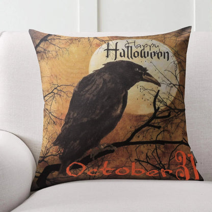Halloween Holiday Collection Decorative Throw Pillow Cover, 18" X 18", Night Crow, 4 Pack