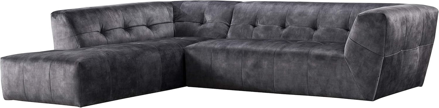 Luxury Velvet Tufted Low Back Sofa Set L-Shape 2-Piece Living Room Couch, 113"W Left Hand Facing Sectional, Grey