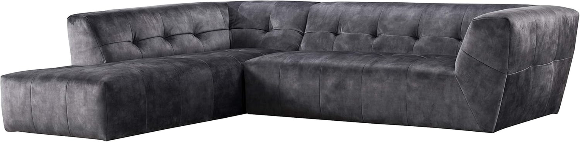 Luxury Velvet Tufted Low Back Sofa Set L-Shape 2-Piece Living Room Couch, 113"W Left Hand Facing Sectional, Grey