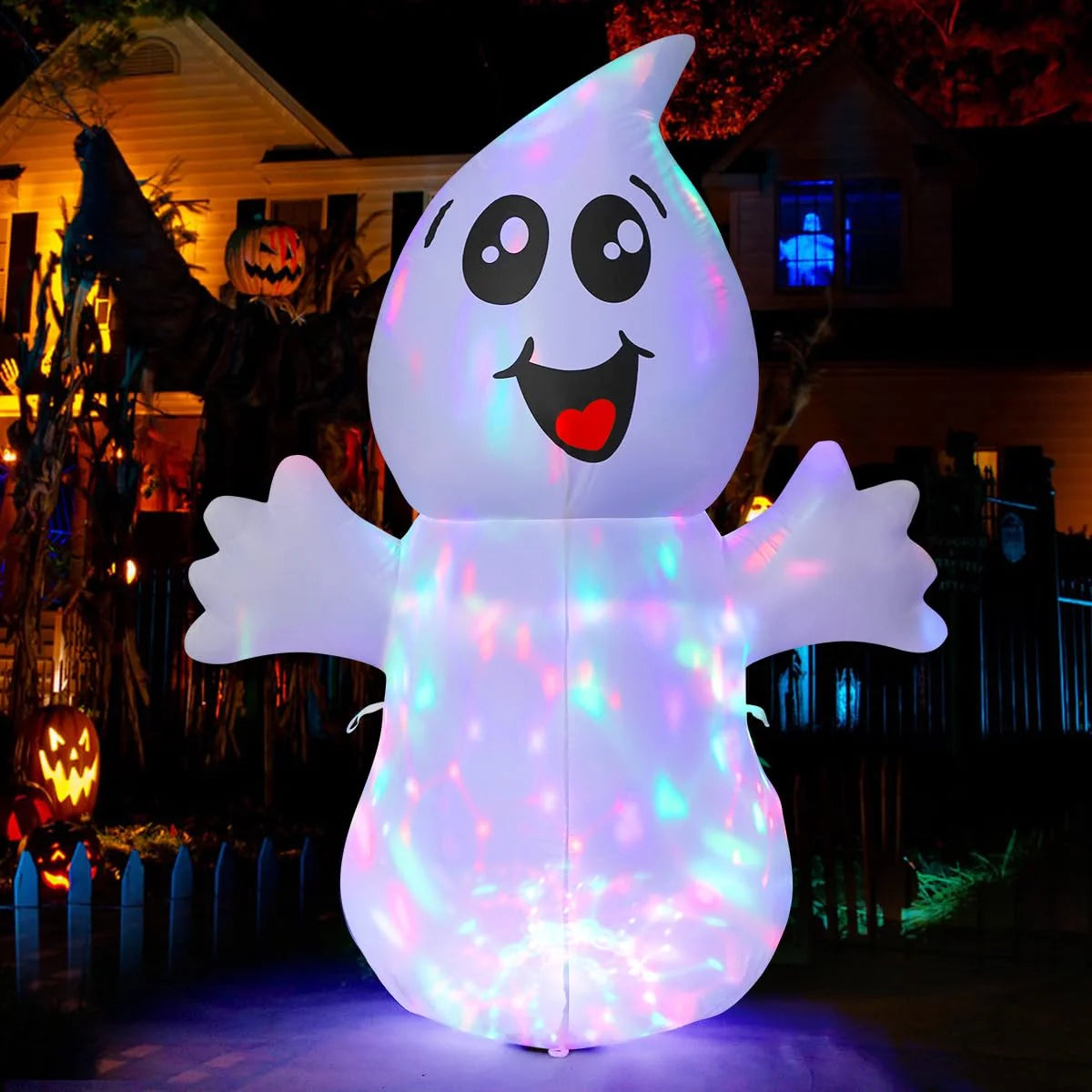 Halloween Inflatable 5 FT Halloween Ghost Inflatable with Built-In Leds, Cute Halloween Inflatable Ghost Blow up Ghost Inflatable, Outdoor Halloween Decorations for Halloween Holiday Party