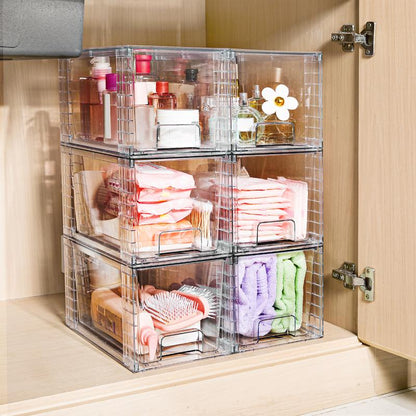 Transparent Stackable Drawer Organizer with Handles for Bathroom Kitchen Pantry under Sink Cabinet Closet Makeup Multifunctional Storage Solution 5-10Kg Capacity, 3-Tier Metal Rolling Cart with Wheels Pink