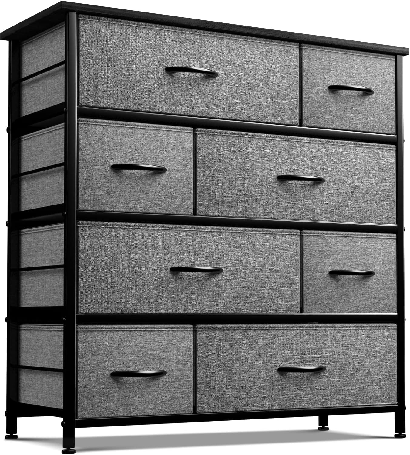 Dresser for Bedroom with 8 Drawers - Tall Chest Storage Tower Unit, for Closet, Hallway, Nursery, Entryway Furniture Organization - Steel Frame, Wood Top Easy Pull Bins (Dark Grey)