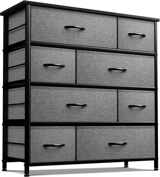 Dresser for Bedroom with 8 Drawers - Tall Chest Storage Tower Unit, for Closet, Hallway, Nursery, Entryway Furniture Organization - Steel Frame, Wood Top Easy Pull Bins (Dark Grey)