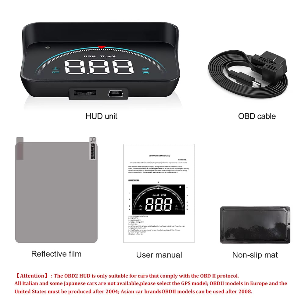Window Speed Display, Car Head-Up Display OBD2 16 Screen Display Overspeed Voltage Warning Electronic Car Electronics Accessories