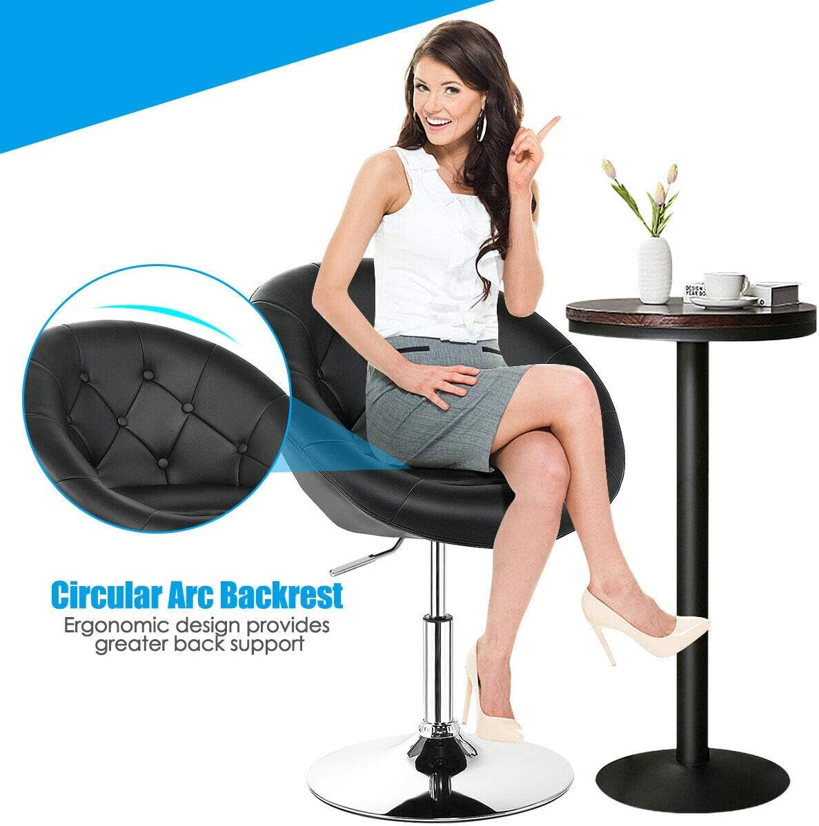 Vanity Chair, Swivel Bar Stools with Chrome Frame & Tufted Round-Back, Height Adjustable Makeup Chair Modern Accent Chair for Makeup Room, Living Room, Bedroom, Black