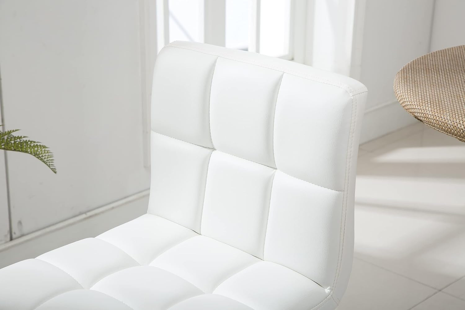 Set of 2 Adjustable Swivel PU Leather Bar Stools Counter Height Square Kitchen Dining Chairs with Chrome Base (White)