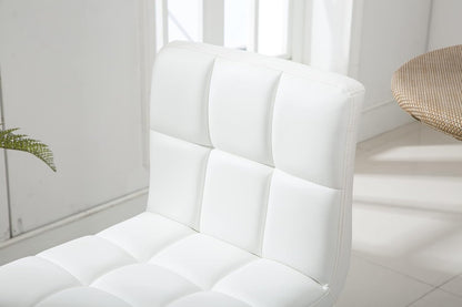 Set of 2 Adjustable Swivel PU Leather Bar Stools Counter Height Square Kitchen Dining Chairs with Chrome Base (White)