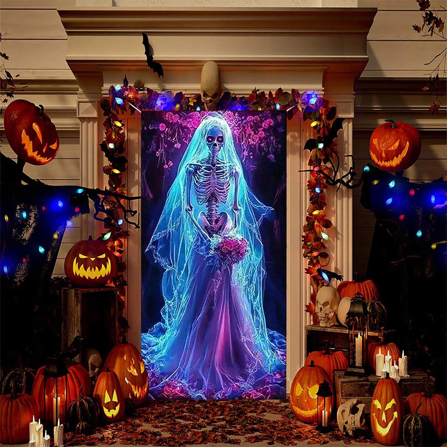 Halloween Door Cover Tapestry - Durable Polyester Fabric Decoration for Party, Classroom, Home (90X180Cm, Easy to Install)