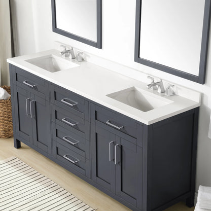 Dark Charcoal Bathroom Vanity with Engineered Marble Countertop and Framed Wall Mirrors 