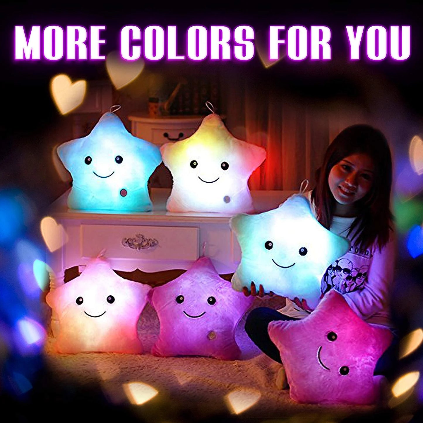 Creative Twinkle Star Glowing LED Night Light Plush Pillows Stuffed Toys (Purple)