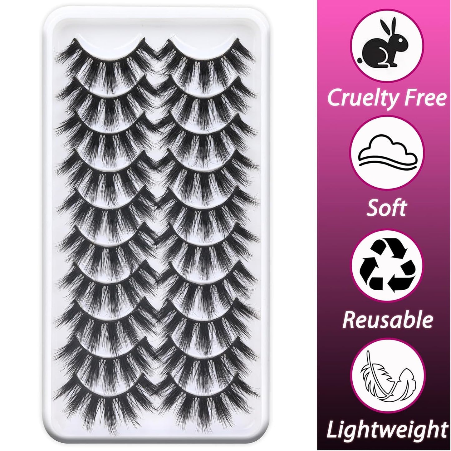 Lashes Fluffy Wispy Faux Mink Eyelashes Criss-Cross False Lashes 10 Pairs Pack Fake Eyelashes for Women (3D07)