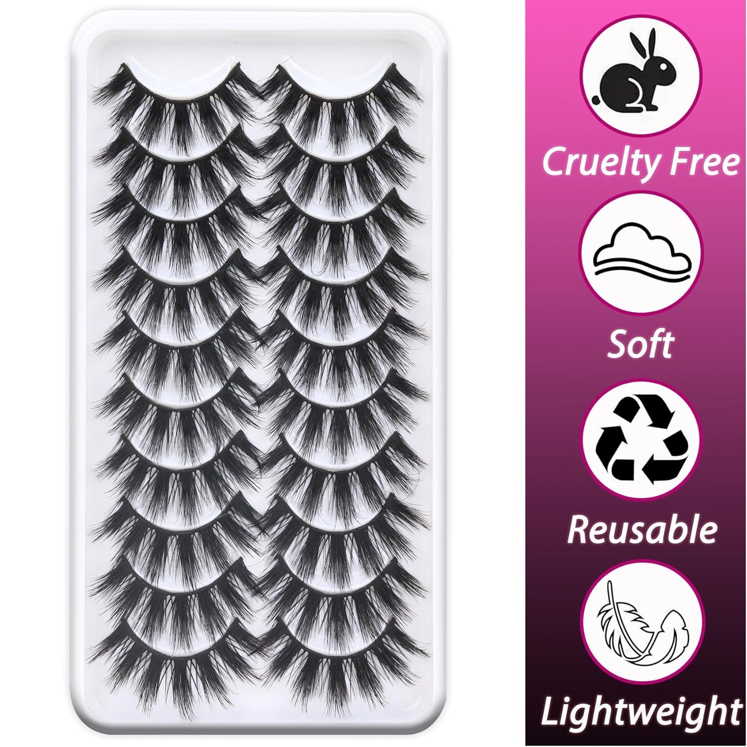 Lashes Fluffy Wispy Faux Mink Eyelashes Criss-Cross False Lashes 10 Pairs Pack Fake Eyelashes for Women (3D07)