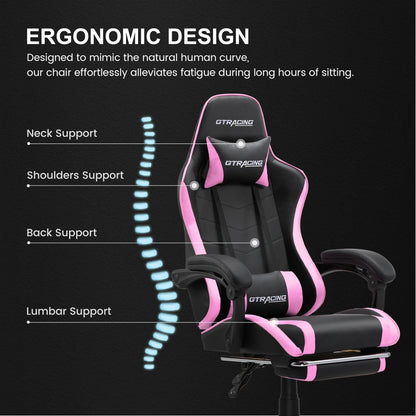 Ergonomic Gaming Chair GTWD-200 with Adjustable Pillows and Footrest , Pink