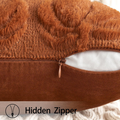 Throw Pillow Covers Pumpkin Fall Decorative Soft Faux Fur Pillow Covers for Autumn Harvest Fluffy Plush Accent Pillow Cases for Farmhouse Couch Cushion Covers 2 Pack